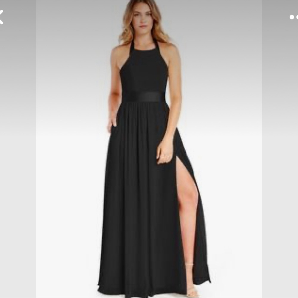 Azazie Black Halter Maxi Dress with Thigh Slit